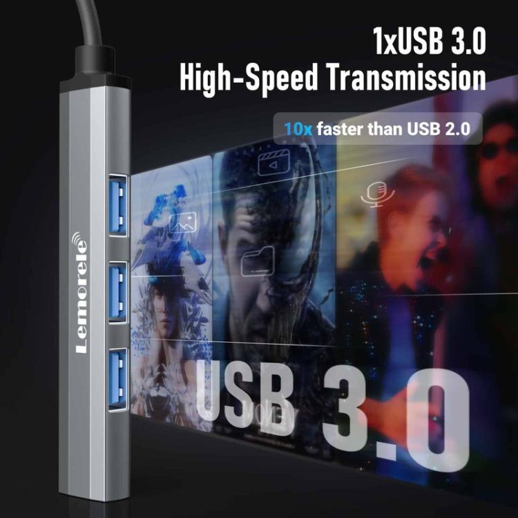 Lemorele USB-C-keskitin TC53, 4 USB-porttia / USB-porttijakaja / USB-C-haaroitin