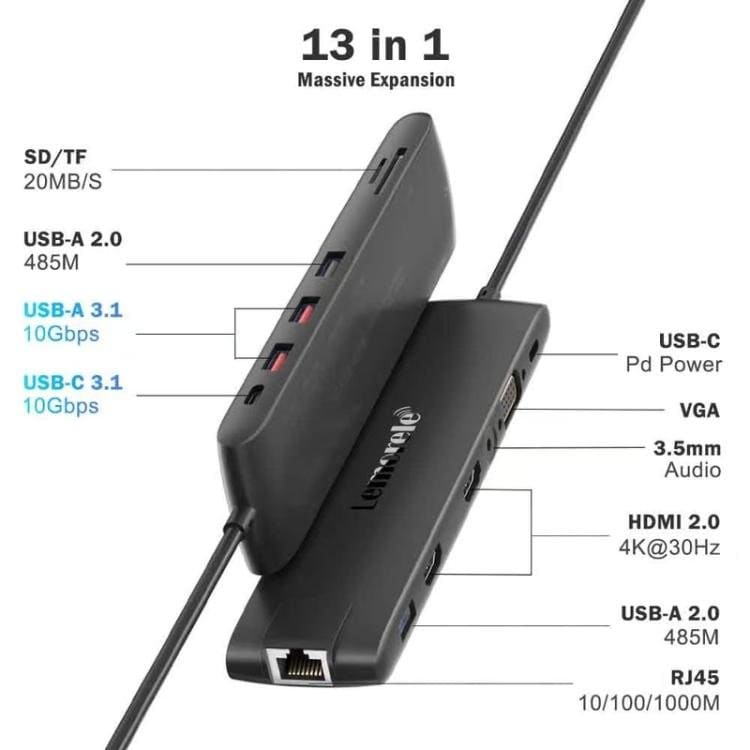 Lemorele TC96 -telakointiasema, USB-C, HDMI 4K, Ethernet ja PD-lataus / USB-telakka / PC-keskitin
