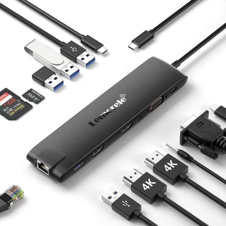 Lemorele TC96 -telakointiasema, USB-C, HDMI 4K, Ethernet ja PD-lataus / USB-telakka / PC-keskitin