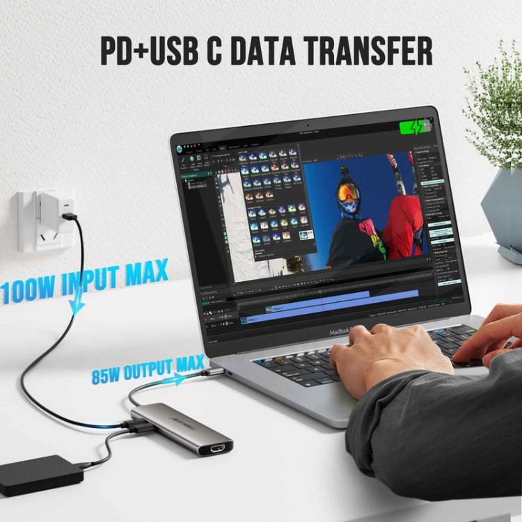 Lemorele TC38L 8-in-1 -telakointiasema, jossa on HDMI, Gigabit Ethernet ja PD-lataus / PC-hubi / Telakointiasema