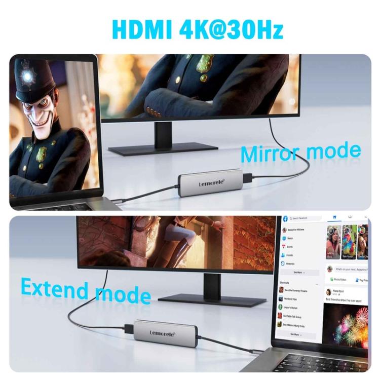 Lemorele TC38L 8-in-1 -telakointiasema, jossa on HDMI, Gigabit Ethernet ja PD-lataus / PC-hubi / Telakointiasema