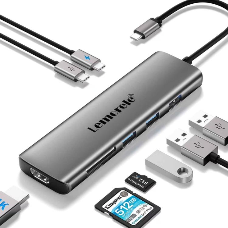 Lemorele TC38L 8-in-1 -telakointiasema, jossa on HDMI, Gigabit Ethernet ja PD-lataus / PC-hubi / Telakointiasema