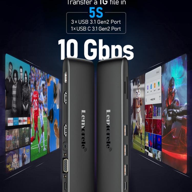 Lemorele TC97 USB-C -telakointiasema, jossa on HDMI 4K, Gigabit Ethernet ja PD-lataus / PC-telakka / Hubi