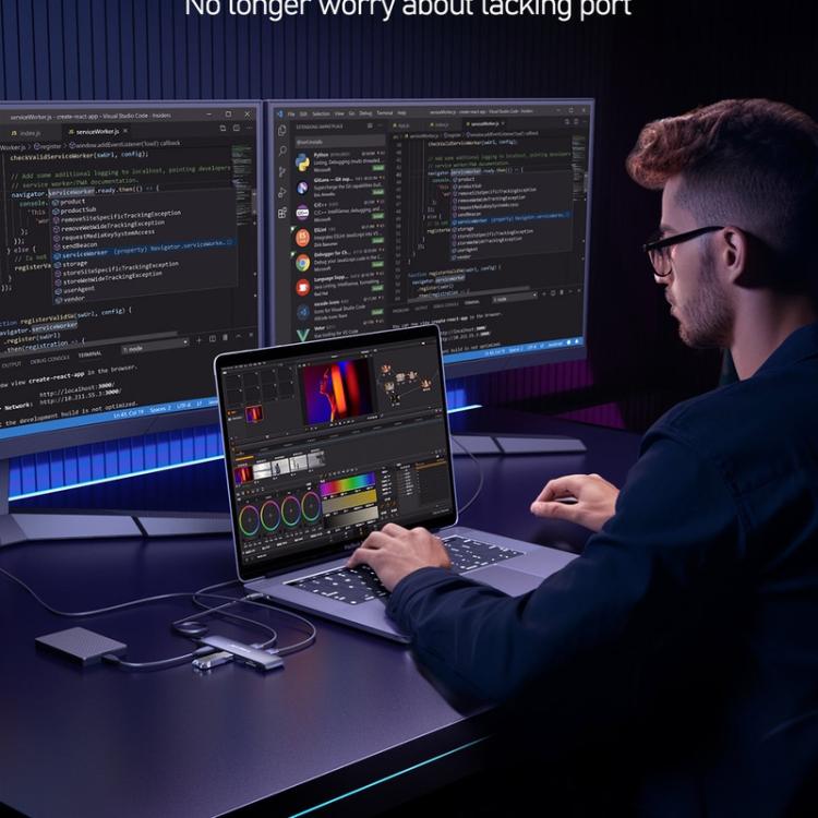 Lemorele TC97 USB-C -telakointiasema, jossa on HDMI 4K, Gigabit Ethernet ja PD-lataus / PC-telakka / Hubi