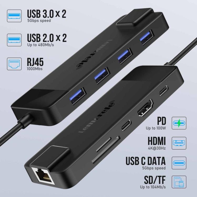 Lemorele TC93 10-in-1 -telakointiasema, jossa on HDMI, Gigabit Ethernet ja PD-lataus / Telakointi / USB-keskitin