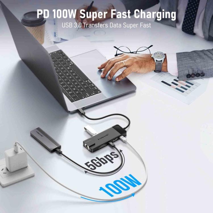 Lemorele TC93 10-in-1 -telakointiasema, jossa on HDMI, Gigabit Ethernet ja PD-lataus / Telakointi / USB-keskitin
