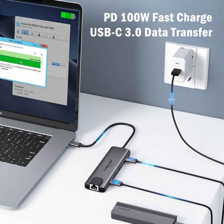 Lemorele TC44L USB-C -telakointiasema 6-in-1 – 4K HDMI, SD/TF-kortinlukija ja 100 W PD