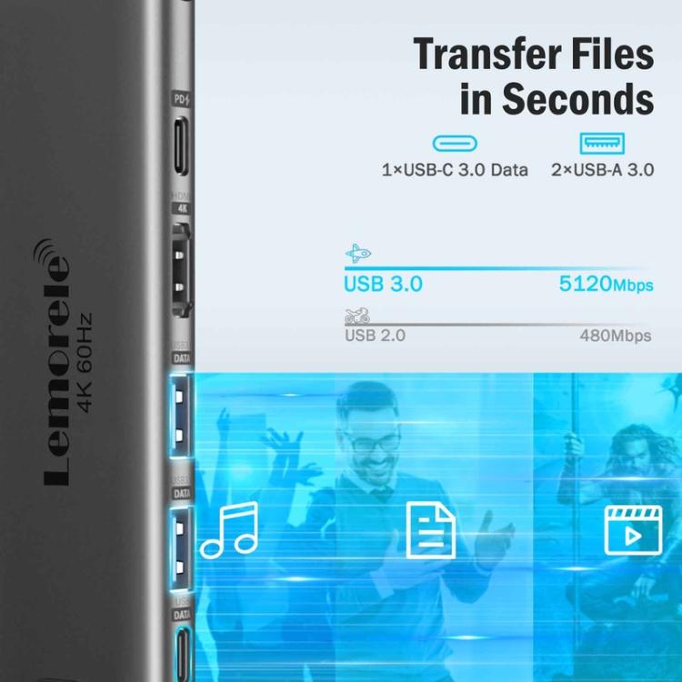 Lemorele TC44L USB-C -telakointiasema 6-in-1 – 4K HDMI, SD/TF-kortinlukija ja 100 W PD