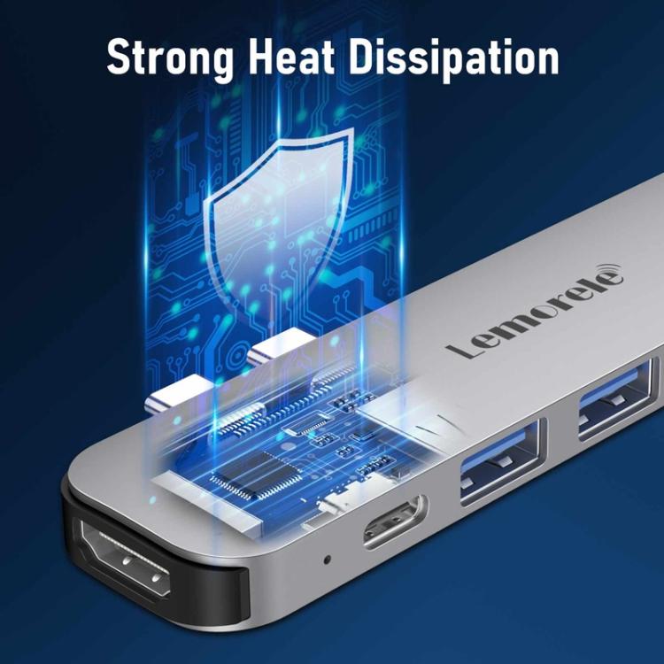 Lemorele TC52 7-in-2 -telakointiasema, HDMI 4K ja 100 W PD / USB-C-keskitin / Moniporttinen sovitin