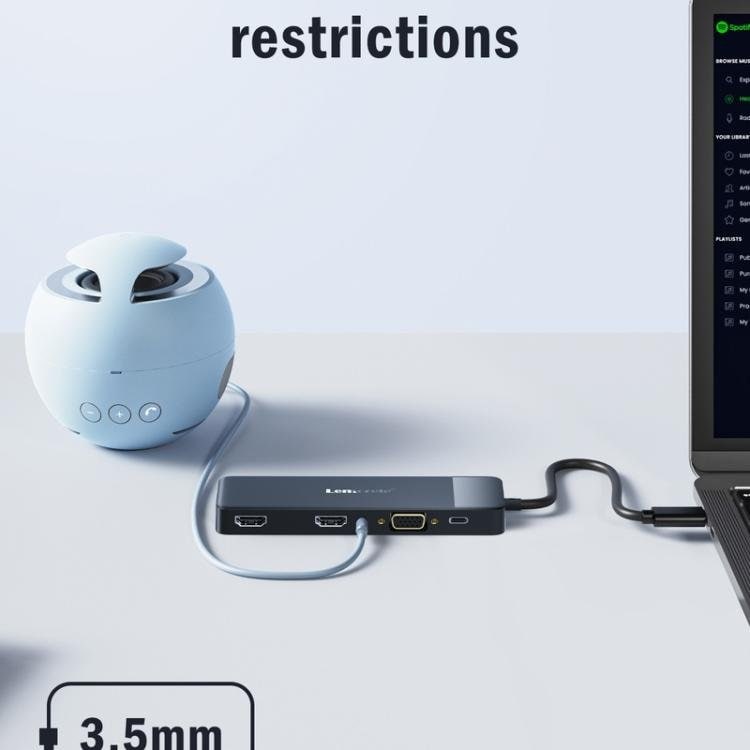 Lemorele TC94 10-in-1-telakointiasema, jossa on kaksi HDMI-liitäntää, VGA ja 100 W PD / USB-C-telakointiasema / AV-keskitin