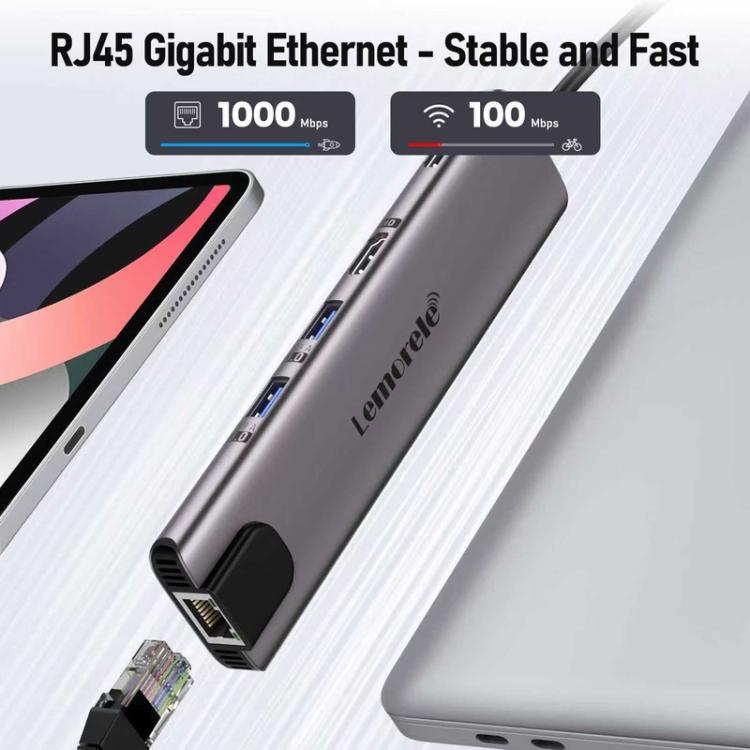Lemorele TC65L -telakointiasema, USB-C, HDMI 4K, Gigabit Ethernet ja PD-lataus / Telakointi / Hubi