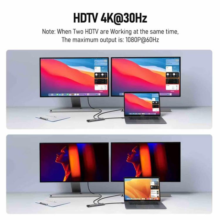 Lemorele TC65L -telakointiasema, USB-C, HDMI 4K, Gigabit Ethernet ja PD-lataus / Telakointi / Hubi