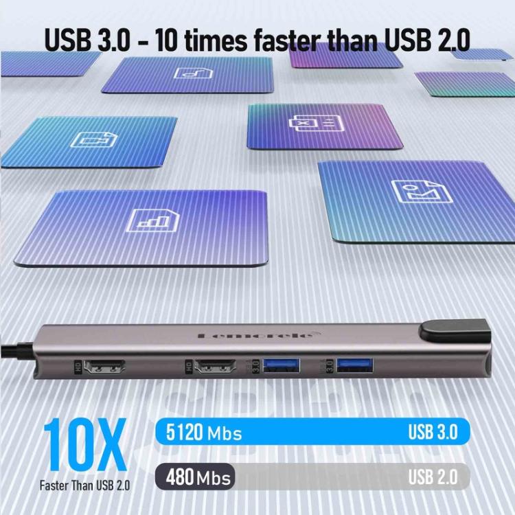 Lemorele TC65L -telakointiasema, USB-C, HDMI 4K, Gigabit Ethernet ja PD-lataus / Telakointi / Hubi