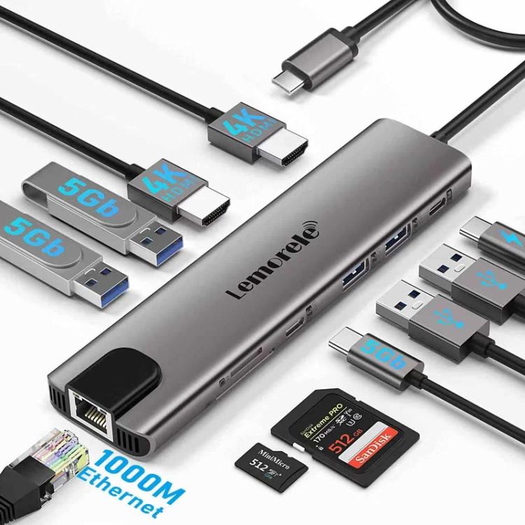 Lemorele TC65L -telakointiasema, USB-C, HDMI 4K, Gigabit Ethernet ja PD-lataus / Telakointi / Hubi