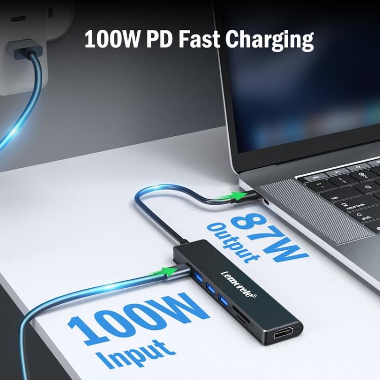 Lemorele TC90 7-in-1-telakointiasema, HDMI 4K, Gigabit Ethernet ja 100 W PD / USB-telakka / jakaja