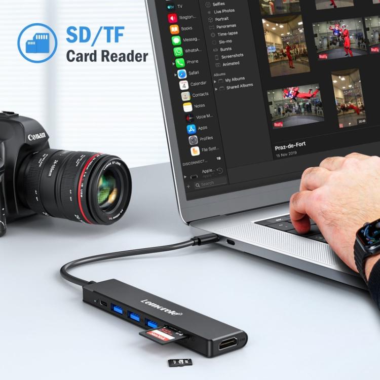 Lemorele TC90 7-in-1-telakointiasema, HDMI 4K, Gigabit Ethernet ja 100 W PD / USB-telakka / jakaja