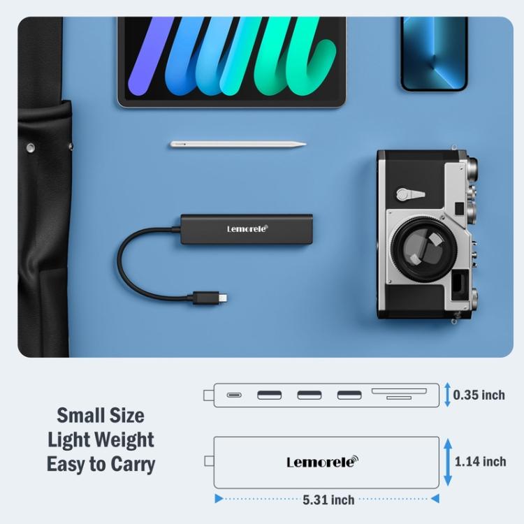 Lemorele TC90 7-in-1-telakointiasema, HDMI 4K, Gigabit Ethernet ja 100 W PD / USB-telakka / jakaja