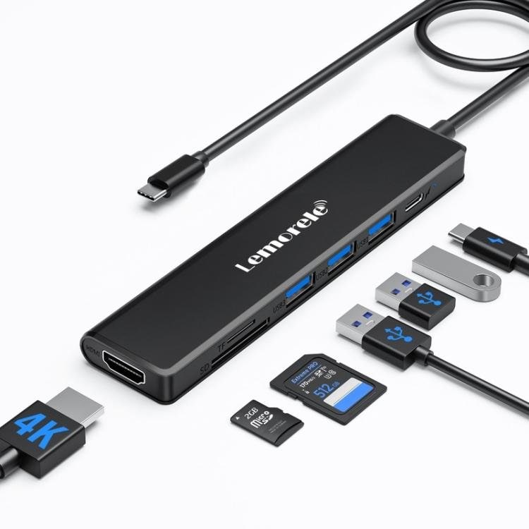 Lemorele TC90 7-in-1-telakointiasema, HDMI 4K, Gigabit Ethernet ja 100 W PD / USB-telakka / jakaja