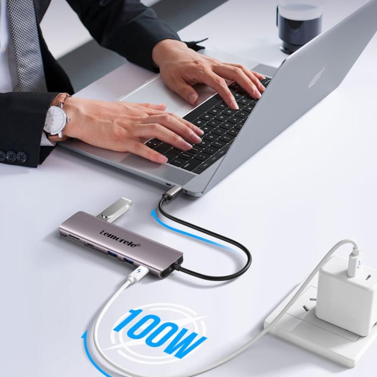 Lemorele TC91 USB-C -telakointiasema kolmelle näytölle, Ethernet-liitännällä ja 100 W:n PD-latausominaisuudella / USB-telakointiasema / Hub