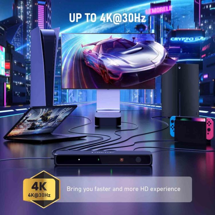 Lemorele HDMI-kytkin G96, 5 tuloa ja 1 lähtö, 4K, kaukosäätimellä / HDMI-kytkin / 5-porttinen kytkin