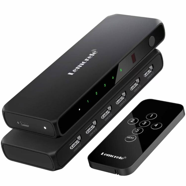 Lemorele HDMI-kytkin G96, 5 tuloa ja 1 lähtö, 4K, kaukosäätimellä / HDMI-kytkin / 5-porttinen kytkin