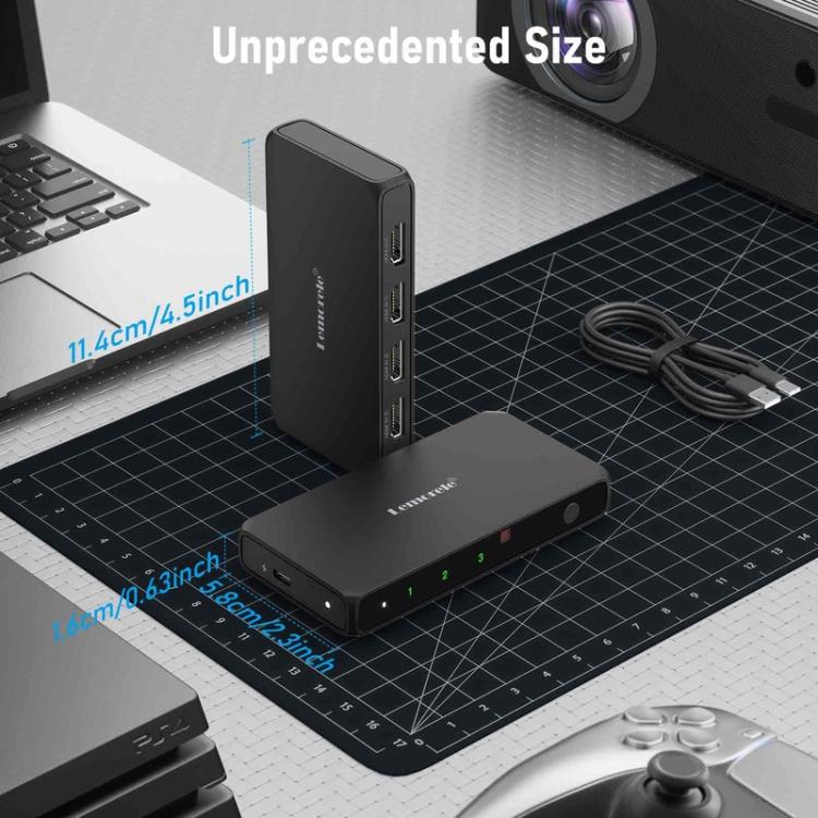 Lemorele HDMI-kytkin G99, 3 tuloa ja 1 lähtö, 4K 60 Hz, kaukosäädin mukana / HDMI-kytkin / 3-porttinen kytkin