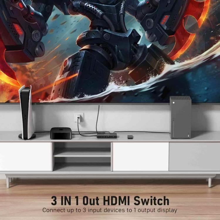 Lemorele HDMI-kytkin G99, 3 tuloa ja 1 lähtö, 4K 60 Hz, kaukosäädin mukana / HDMI-kytkin / 3-porttinen kytkin
