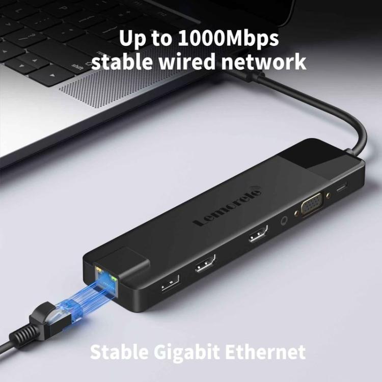 Lemorele TC100 13-in-1-telakointiasema, jossa on HDMI, Gigabit Ethernet ja PD-lataus / Telakka / Hubi