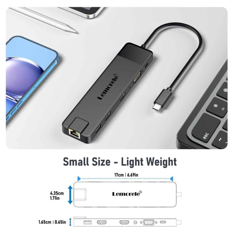 Lemorele TC100 13-in-1-telakointiasema, jossa on HDMI, Gigabit Ethernet ja PD-lataus / Telakka / Hubi