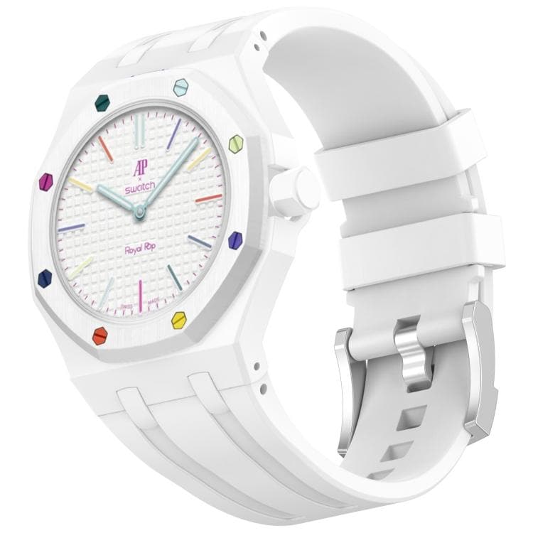 Silikoniranneke Swatch Royal Pop / Audemars Piguet -kelloihin / silikoniranneke tappilukolla – Valkoinen
