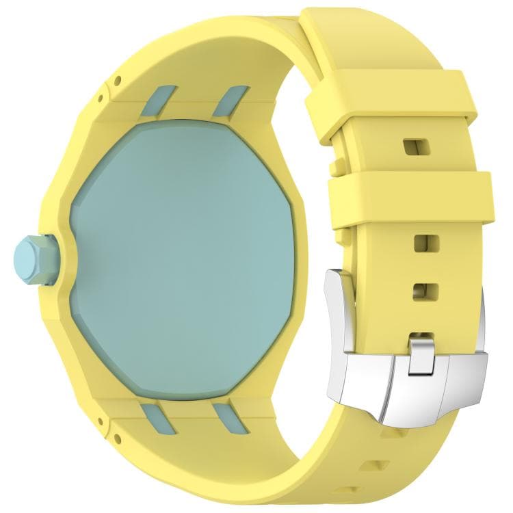 Silikoniranneke Swatch Royal Pop / Audemars Piguet -kelloihin / silikoniranneke tappilukolla – Keltainen/Sininen