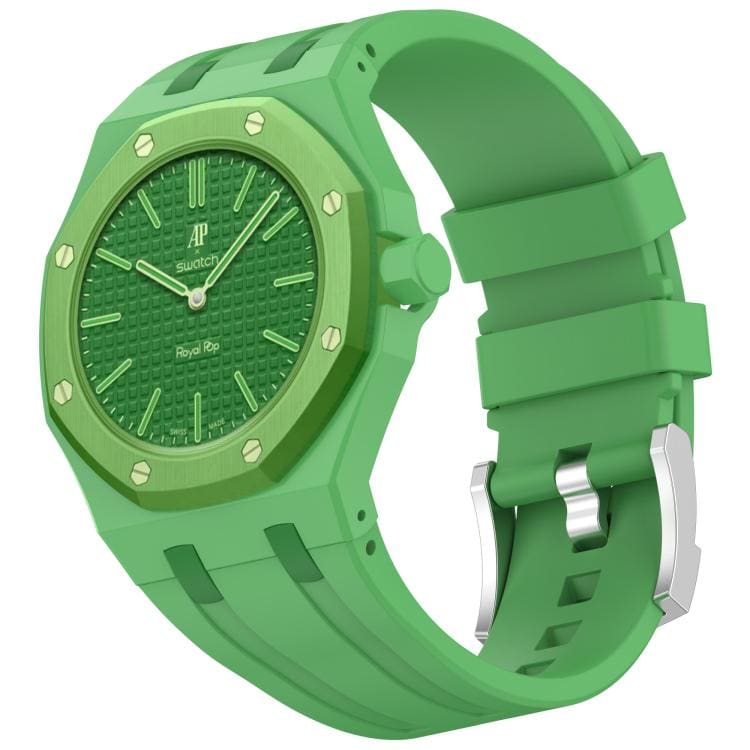 Silikoniranneke Swatch Royal Pop / Audemars Piguet -kelloihin / silikoniranneke tappilukolla – Vihreä