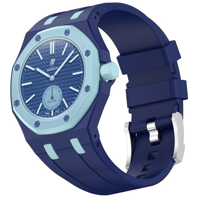 Kellonranneke Swatch Royal Pop / Audemars Piguet -kelloihin / silikoniranneke – Tummansininen/Vaaleansininen