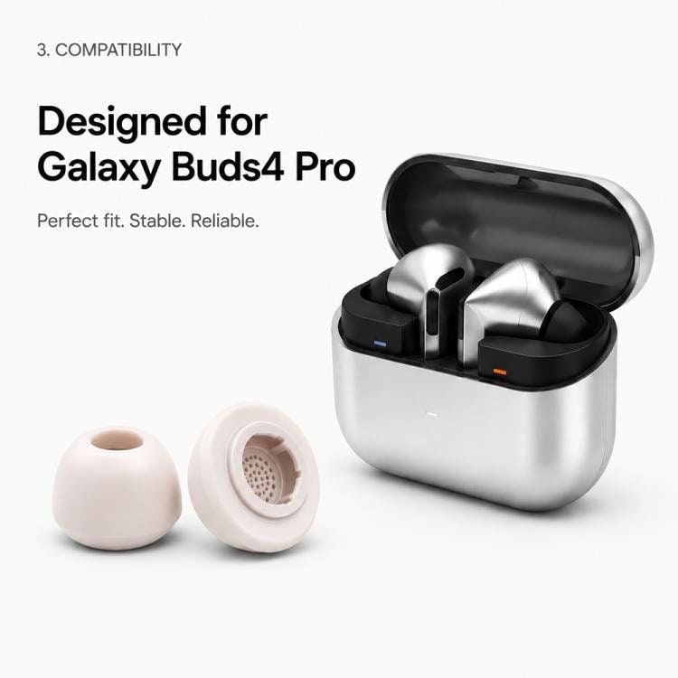 Silikoniset korvatulpat, 3 paria, säilytyslaatikolla, Galaxy Buds3/Buds4 Pro - Pölyvaaleanpunainen / Korvatulpat