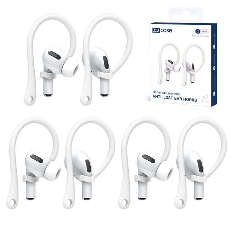 Silikoniset korvakoukut, 3 paria, AirPods- ja Galaxy Buds -kuulokkeille – Valkoinen / Kuulokekoukut / Korvakoukut