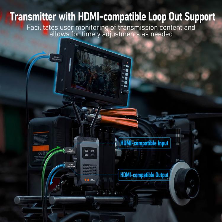 Lemorele R1100 langaton HDMI-lähetin / 1080p-videolähetin jopa 200 m kantamalla ja HDMI loop out -liitännällä