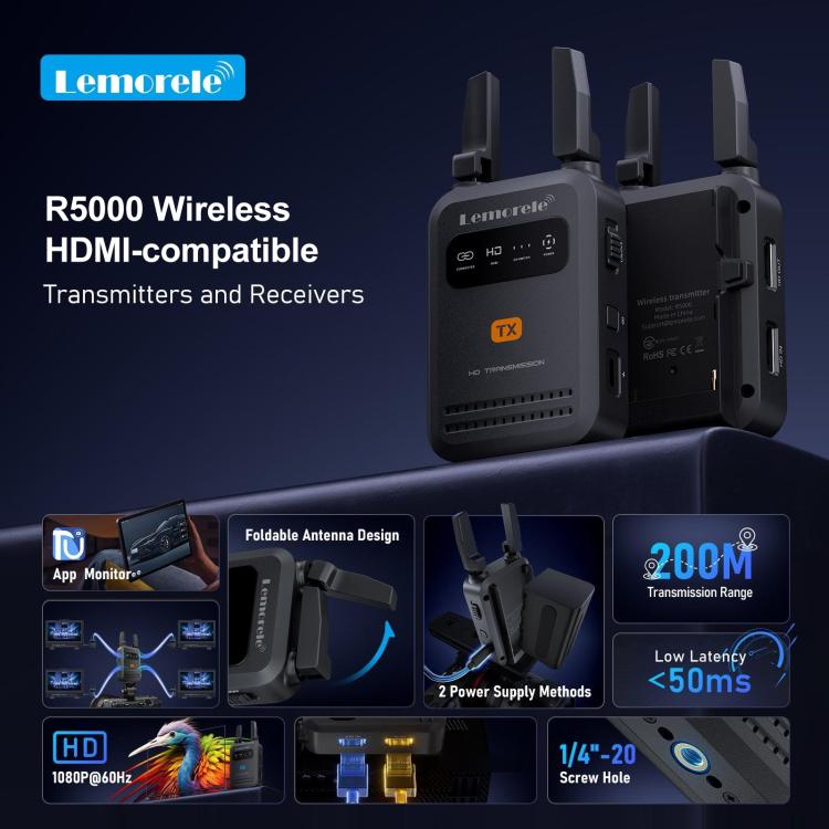 Lemorele R5000 langaton HDMI-lähetin – 1080p, 5 GHz, 200 m, HDMI Loop Out