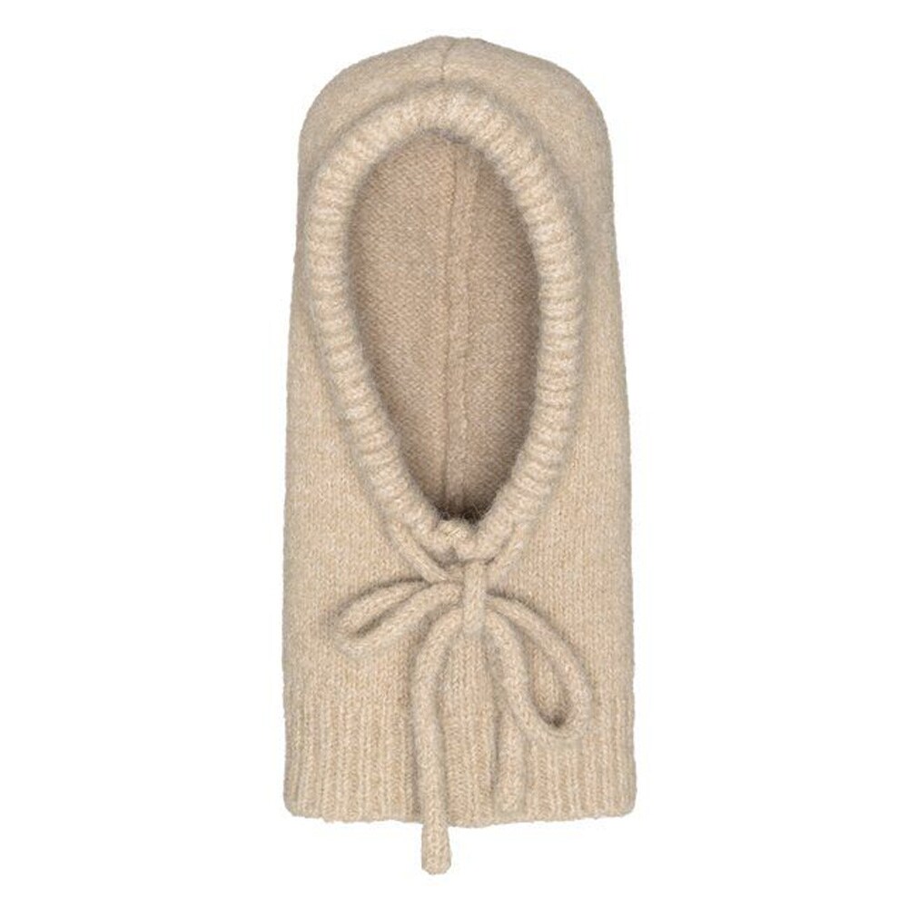 Neulottu huppu – beige / Neulottu balaklava / Lämmin neulottu huppu, jossa on kaulus, naisille