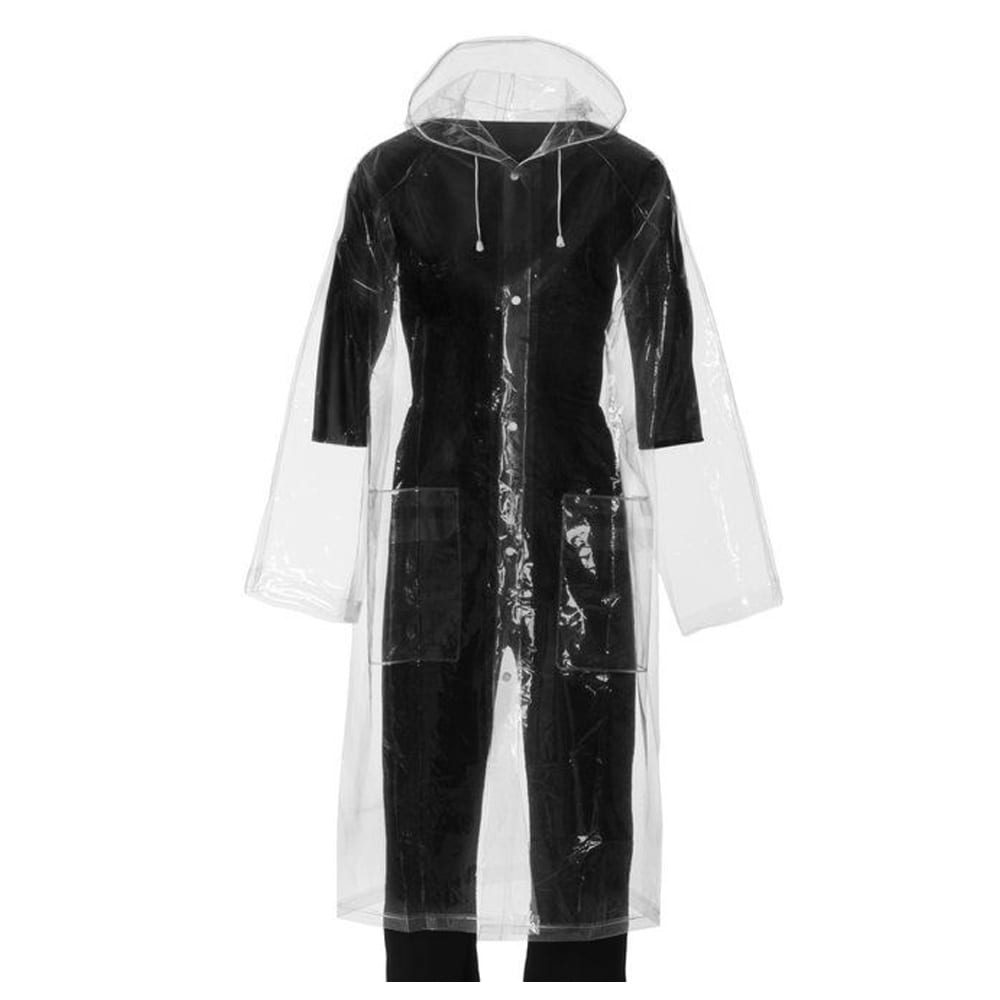 EVA Transparent -sadetakki / Läpikuultava naisten sadetakki / Hupullinen ja taskuilla varustettu sadetakki