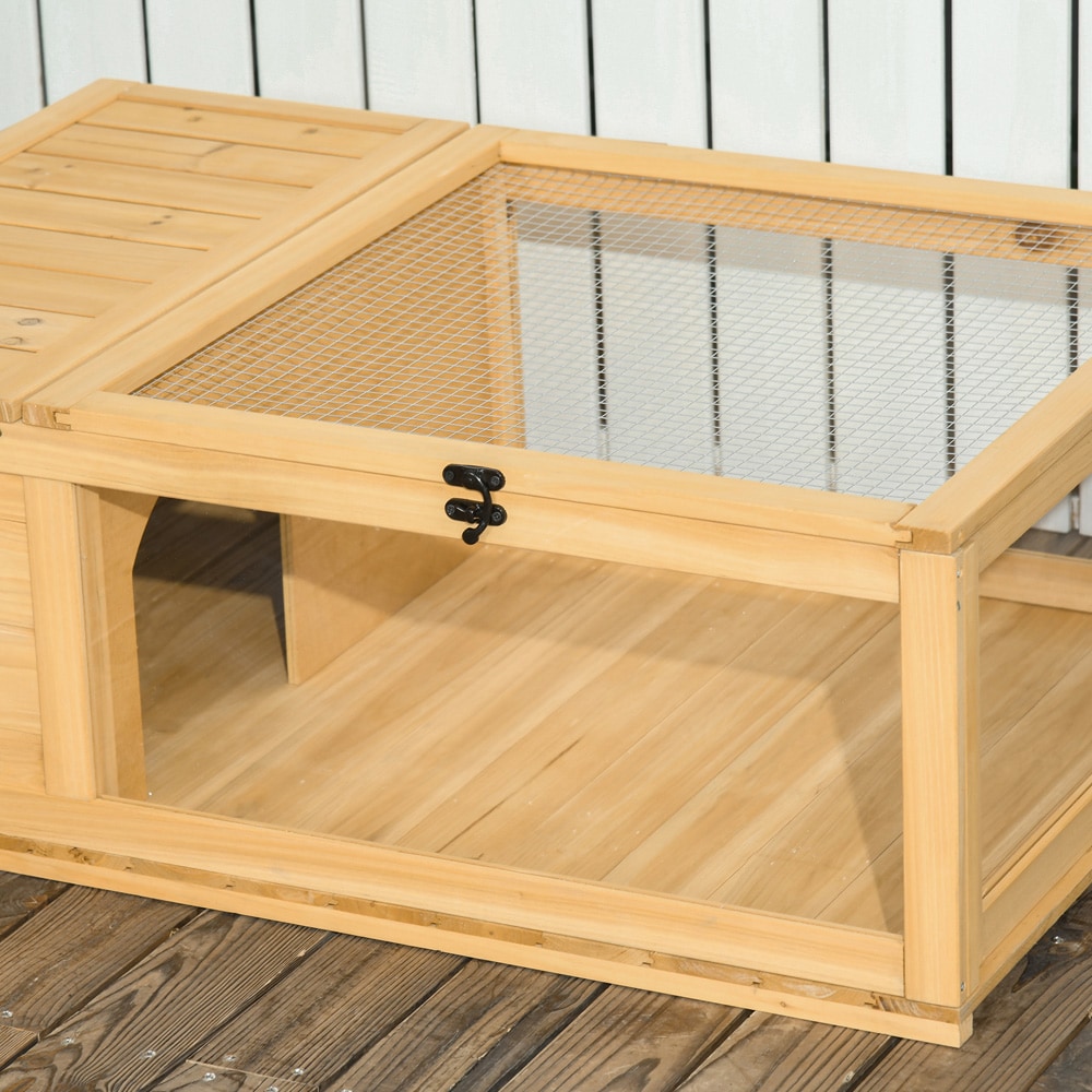 Kilpikonnatalo ja aitaus 91×60,5×32 cm – puinen, verkkokatto ja akryylipaneelit