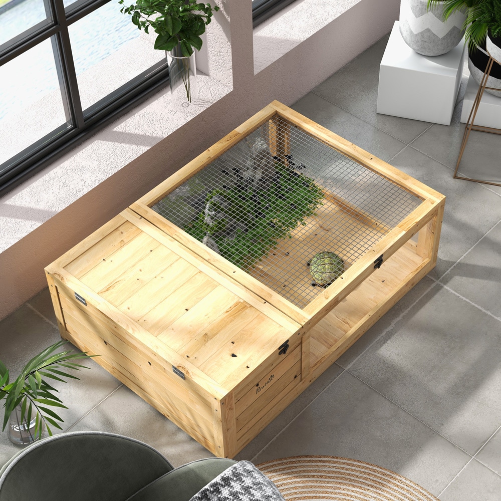 Kilpikonnatalo ja aitaus 91×60,5×32 cm – puinen, verkkokatto ja akryylipaneelit