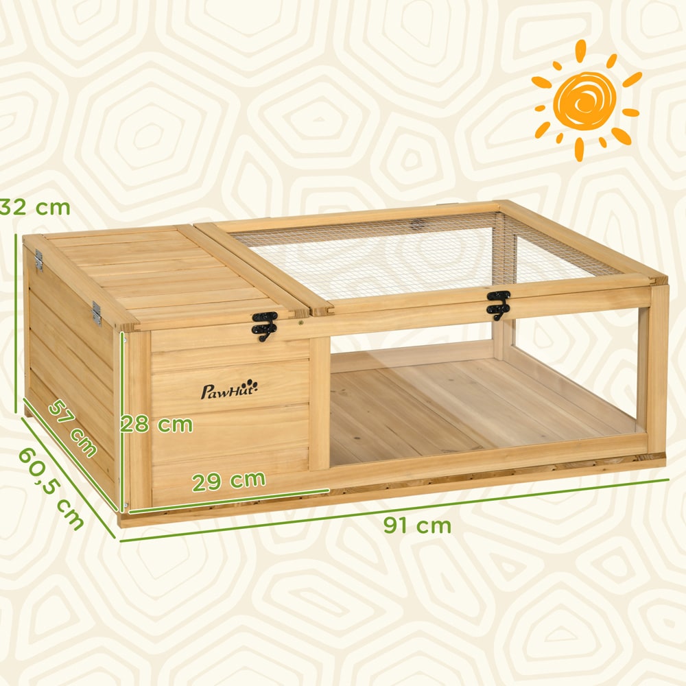 Kilpikonnatalo ja aitaus 91×60,5×32 cm – puinen, verkkokatto ja akryylipaneelit