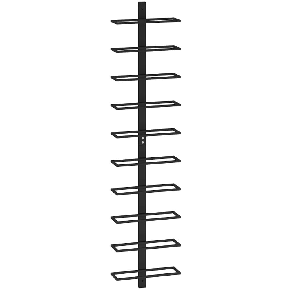 Seinälle kiinnitettävä metallinen viinipulloteline 10 pullolle / pulloteline 27×10×116 cm – Svart / viinipulloteline