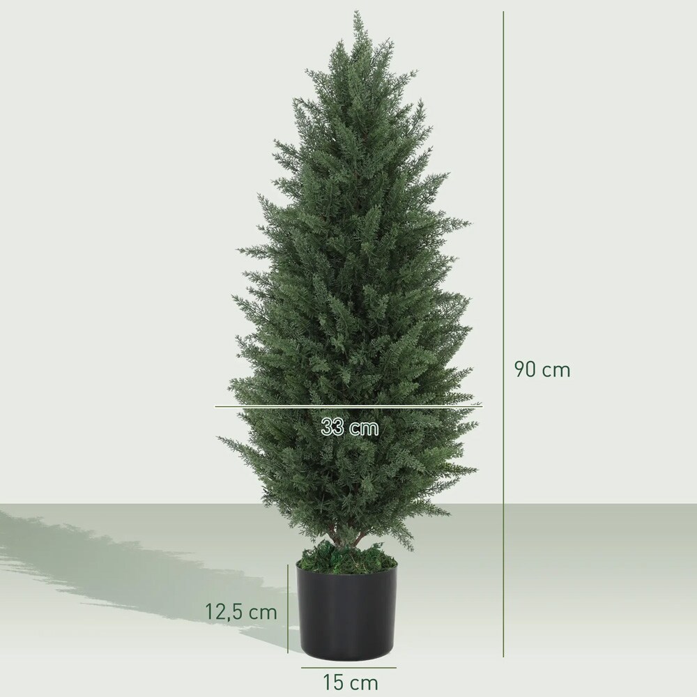 Tekosypressi ruukussa 90 cm 2 kpl – UV-suojattu keinotekoinen kasvi sisä- ja ulkokäyttöön