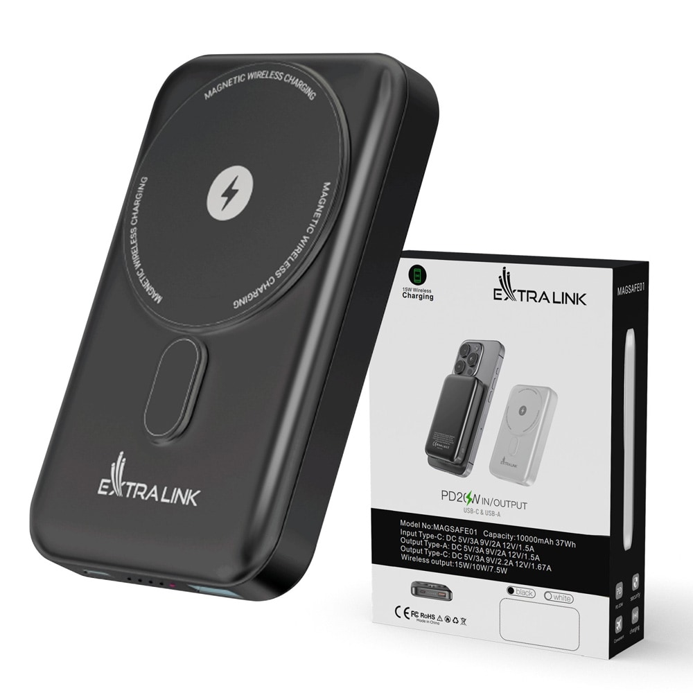 10 000 mAh:n powerbank MagSafe-yhteensopivuudella – Grafiitti / Magneettinen lisäakku / Langaton Qi-lataus
