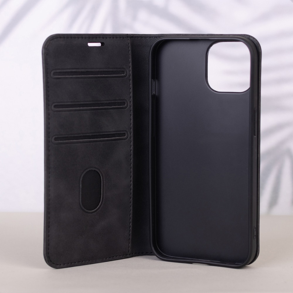 Tekonahkainen kotelo iPhone 17 Pro:lle / iPhone 18 Pro:lle – Svart / Lompakkokotelo / Puhelinkotelo