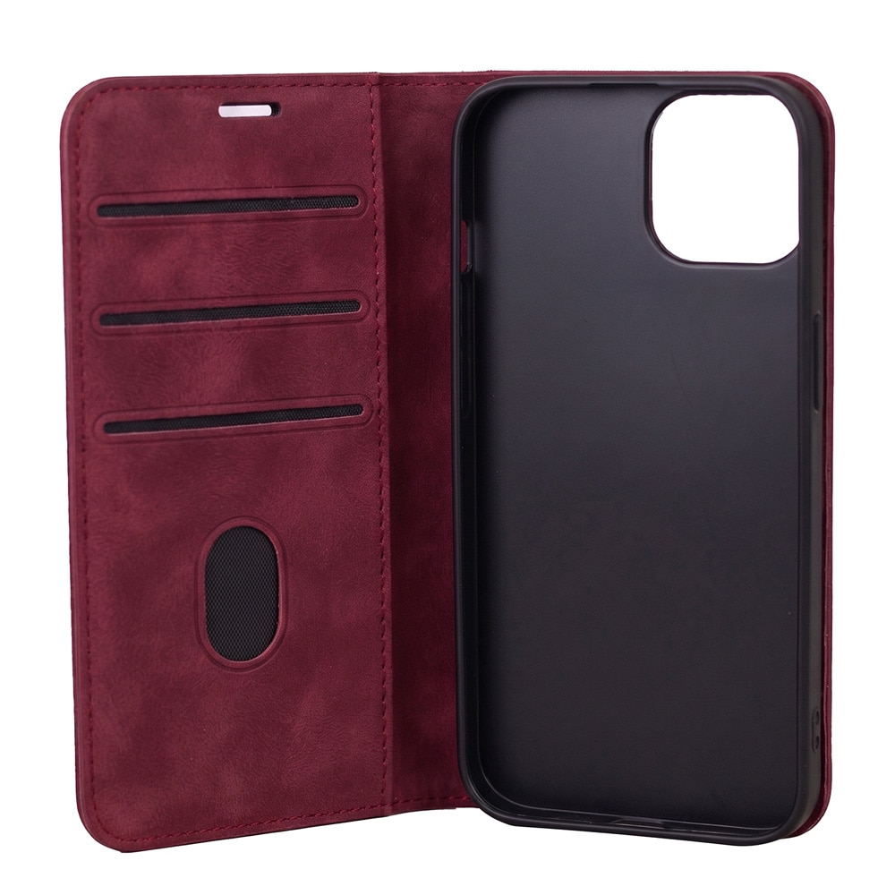 Tekonahkainen kotelo iPhone 17 Pro / iPhone 18 Pro - Punaruskea / Lompakkokotelo / Puhelinkotelo