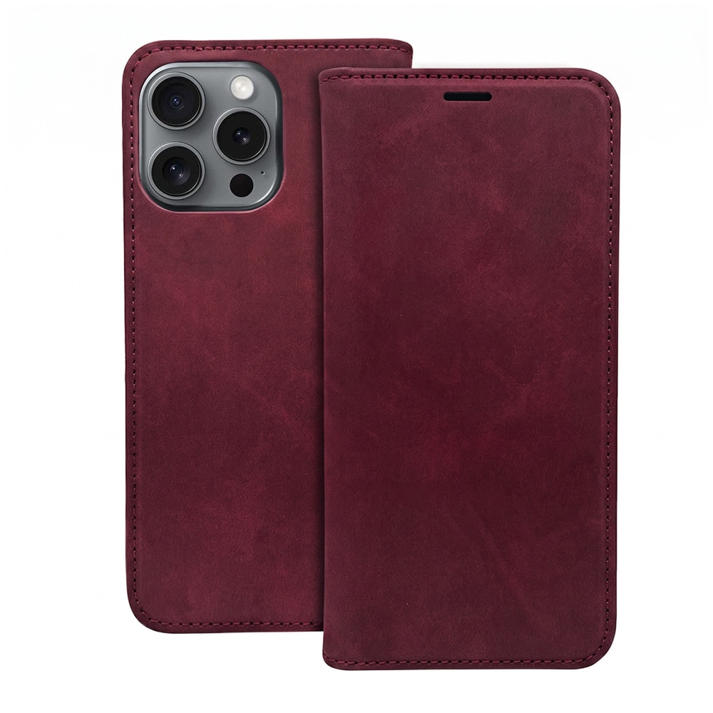 Tekonahkainen kotelo iPhone 17 Pro / iPhone 18 Pro - Punaruskea / Lompakkokotelo / Puhelinkotelo