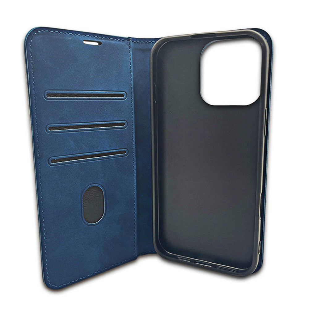 Smart Suede -kotelo iPhone 17/18 Pro:lle – Sininen / Lompakkokotelo / Taitettava puhelinkotelo