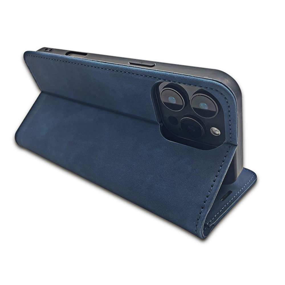 Smart Suede -kotelo iPhone 17/18 Pro:lle – Sininen / Lompakkokotelo / Taitettava puhelinkotelo
